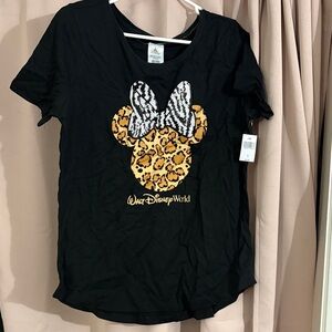 Disney Black T-Shirt with Leopard and Zebra Minnie